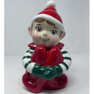 Earthenware Exclusively for Cracker Barrel Boy Elf Holding his Legs Cookie‎ Jar